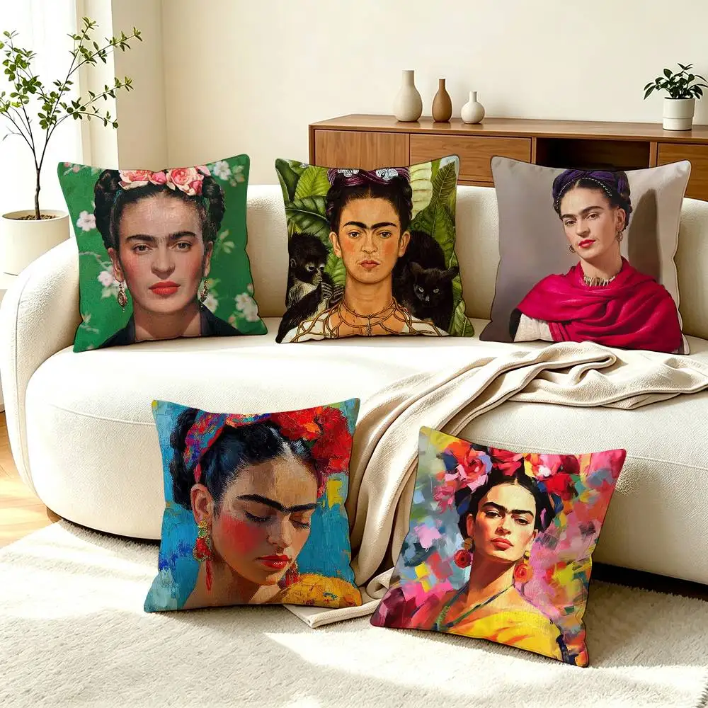 F-Frida Kahlo P-Portrait  Square Double-Sided printed Pillow Case Bedroom Bedside Pillow Sofa Cushion Cover