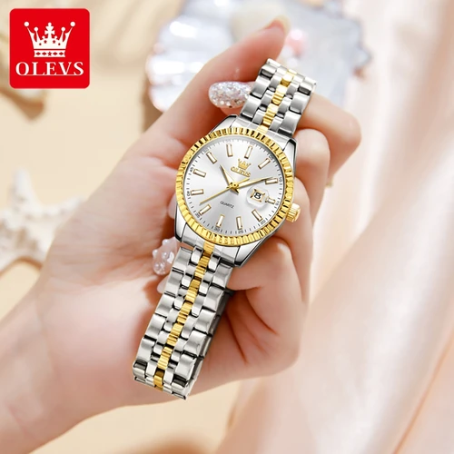 Imagen 2 del producto OLEVS 5593 reloj de mujer de marca de lujo reloj de cuarzo para mujer de acero inoxidable resistente al agua luz nocturna elegante reloj de mujer de negocios