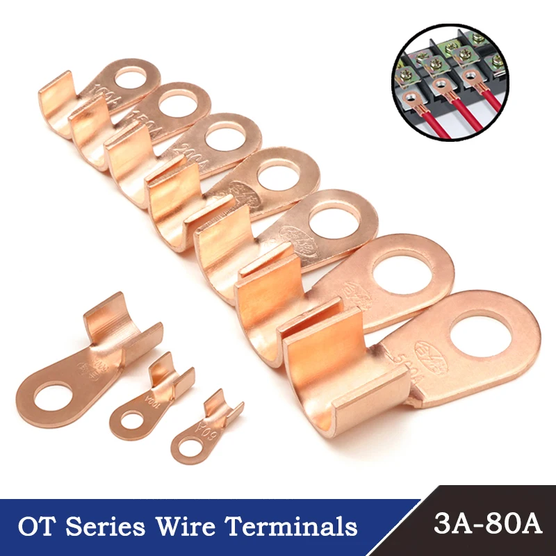 

Wire Terminal OT Type 3A 5A 10A 20A 30A 40A 50A 60A 80A Red Copper Bare Nose Lugs Crimp Open Mouth Cable Connector Splice