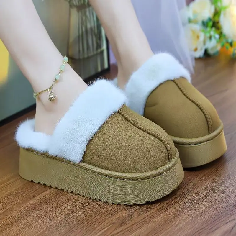 

Winter indoor casual fashion women's fluffy slippers new plush warm platform shoes outdoor non-slip cotton shoes