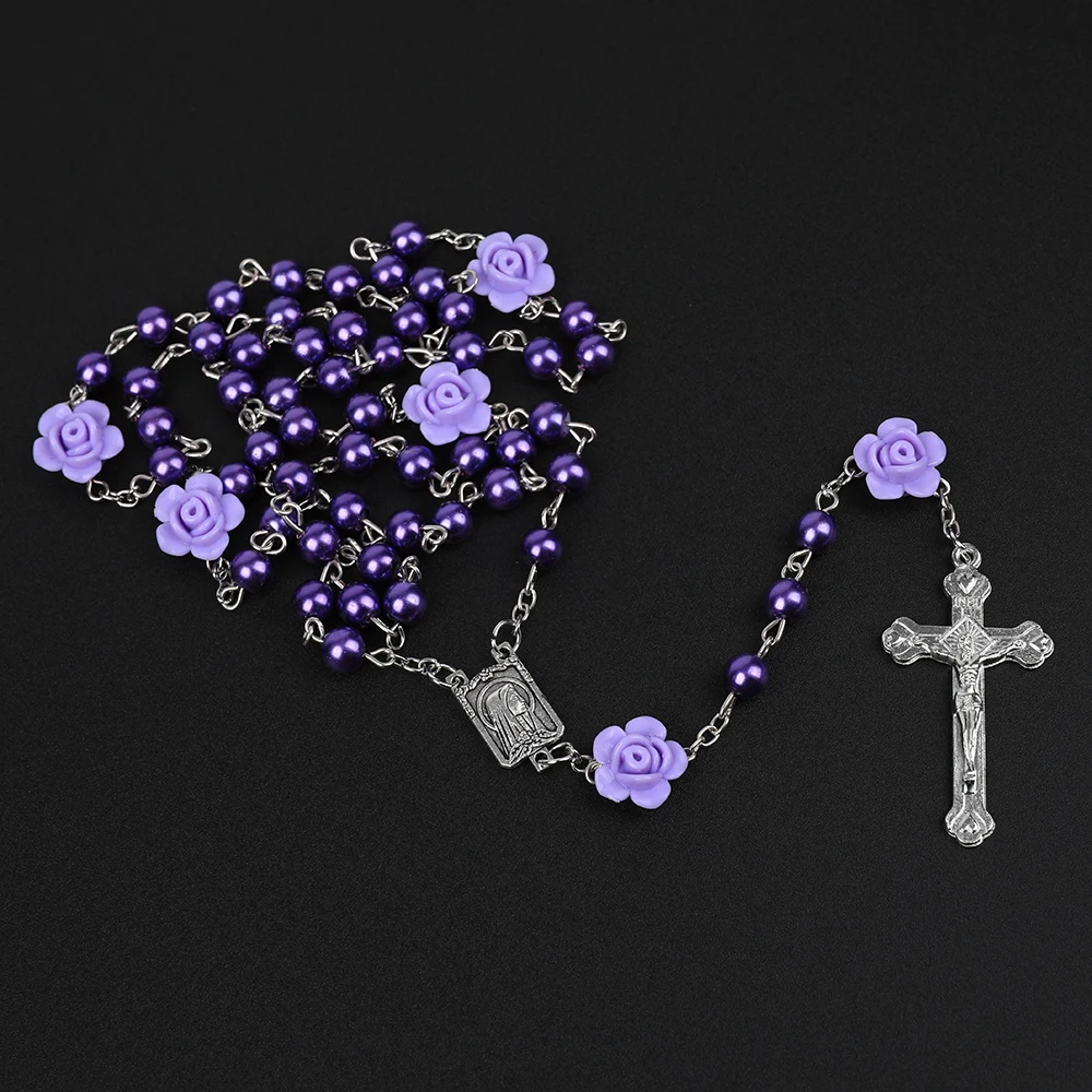 Catholic Rosary Beads Rosary Necklace Christian Praying 6MM Pearl Beads Long Y Chain Cross Pendant For Women Religiou Jewelry