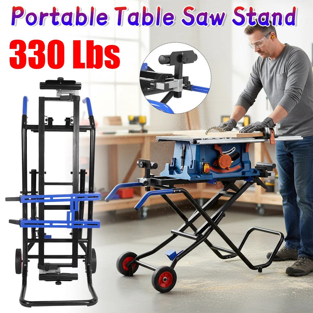 

Переносная подставка для настольной пилы с регулируемой опорой, грузоподъемность 330 фунтов, универсальная стойка для большинства марок настольных пил, для деревообработки