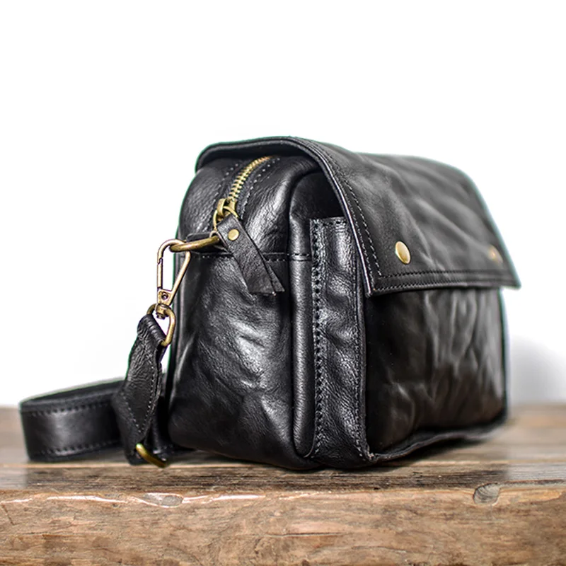 AETOO Men\'s leather crossbody bag head layer cowhide Yoshida small bag handmade retro casual Messenger bag cross style shoulder