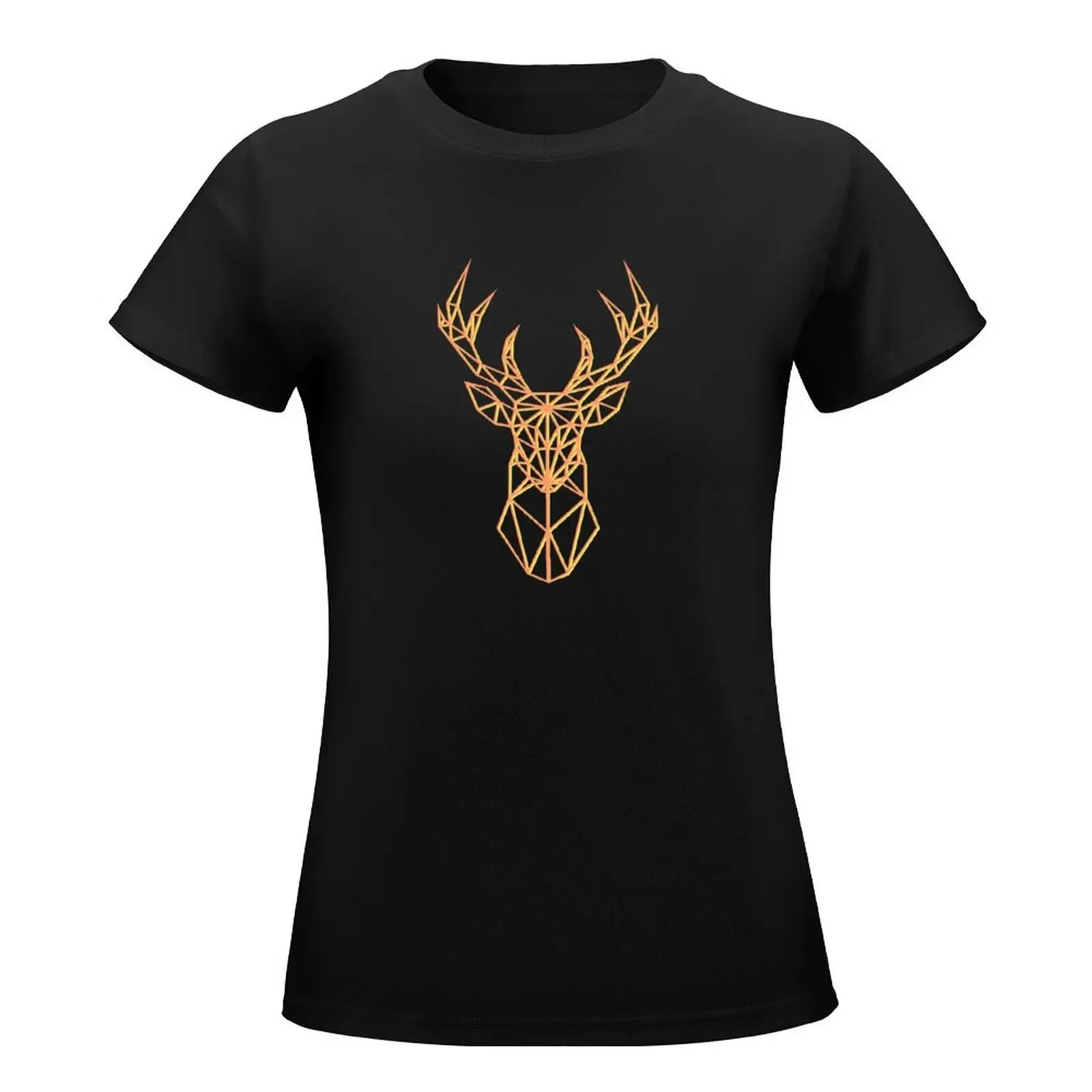 Neon Orange Deer Head -Polygon Antlers T-Shirt cute tops graphics summer top plus size t shirts for Women loose fit