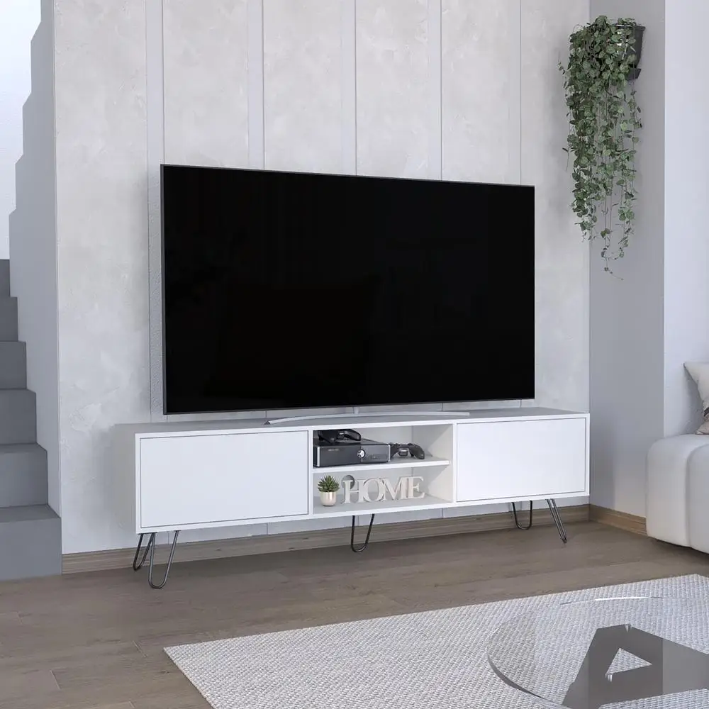 

Waco White TV Stand Media Console 70.9 inch Wide Hairpin Legs Storage Drawers Open Shelf Cable Management
