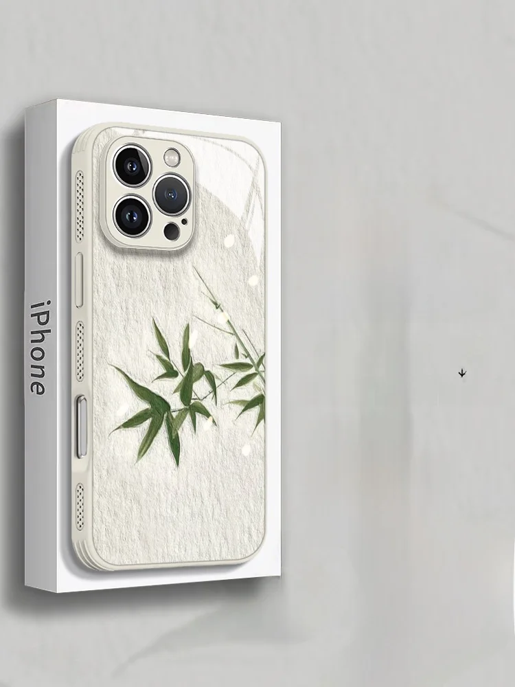 

Jiabeiyao Liquid Glass Phone Case for 16 pro Max Creative Cartoon Full Cover Shockproof Female Style Bamboo Design