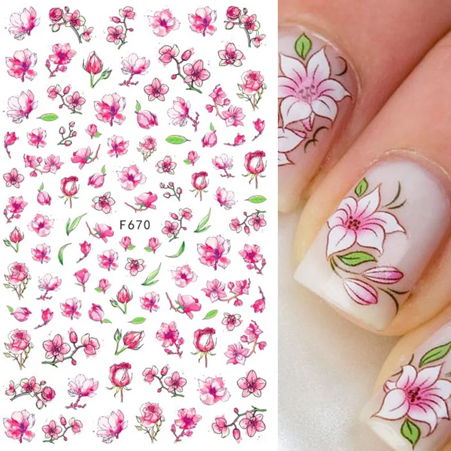 10 PCs Nail Sticker Set Summer Water Decal Nail Art Ink Flowers Leaves Graffiti Slider for Nail Decoration Foils Tattoo image 5