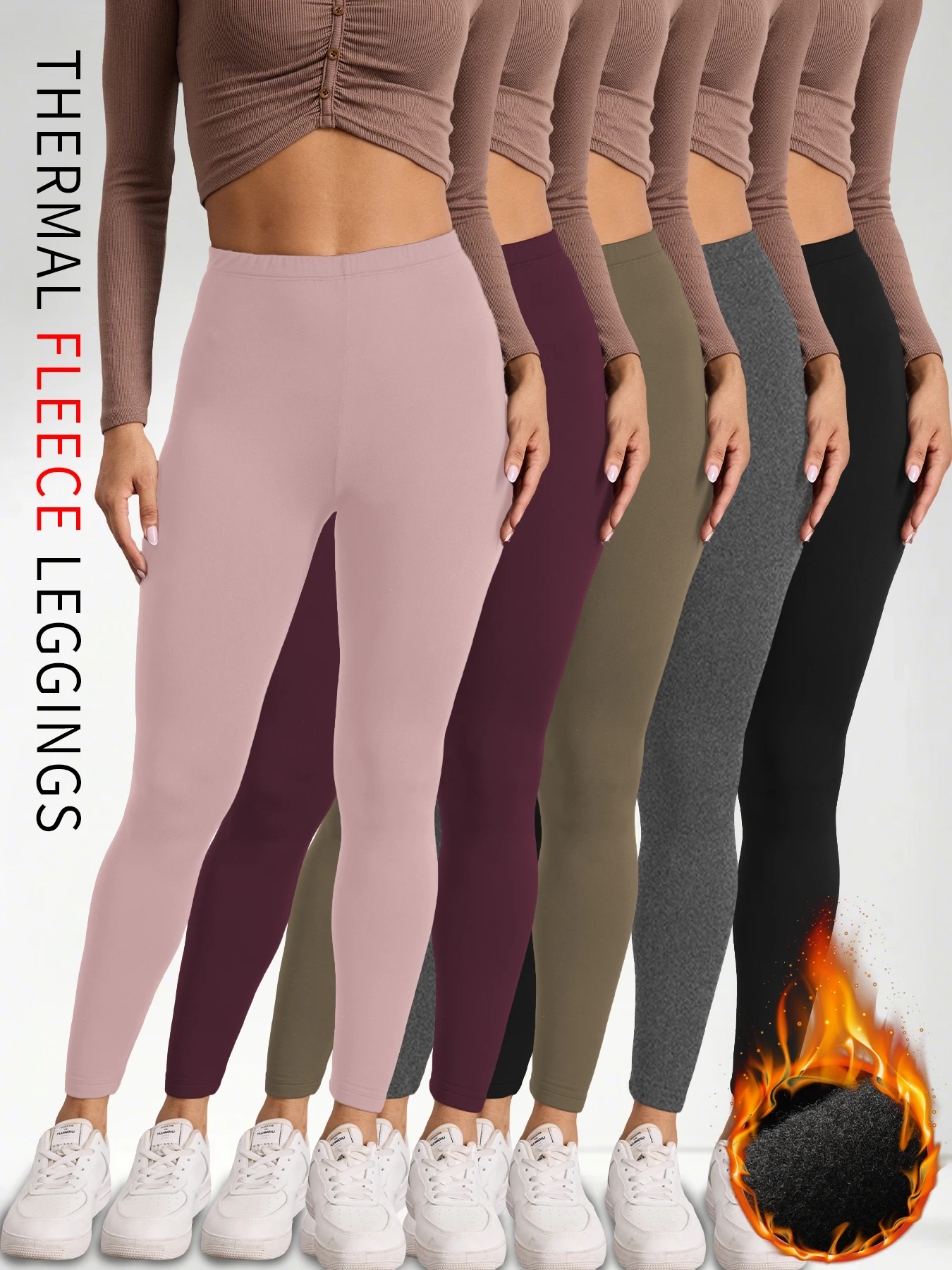 5 عبوات من السراويل الشتوية النسائية بتصميم داخلي من الصوف الحراري مثالي لليوجا والحفاظ على الراحة أثناء التدريبات الباردة #1