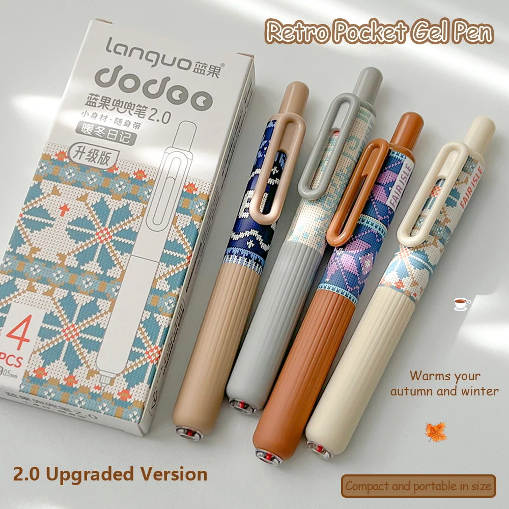 4 Retro Pocket Gel Pens 0.5mm Portable Quick-Dry Pens Stylish IG Style Office Signature Black Pens