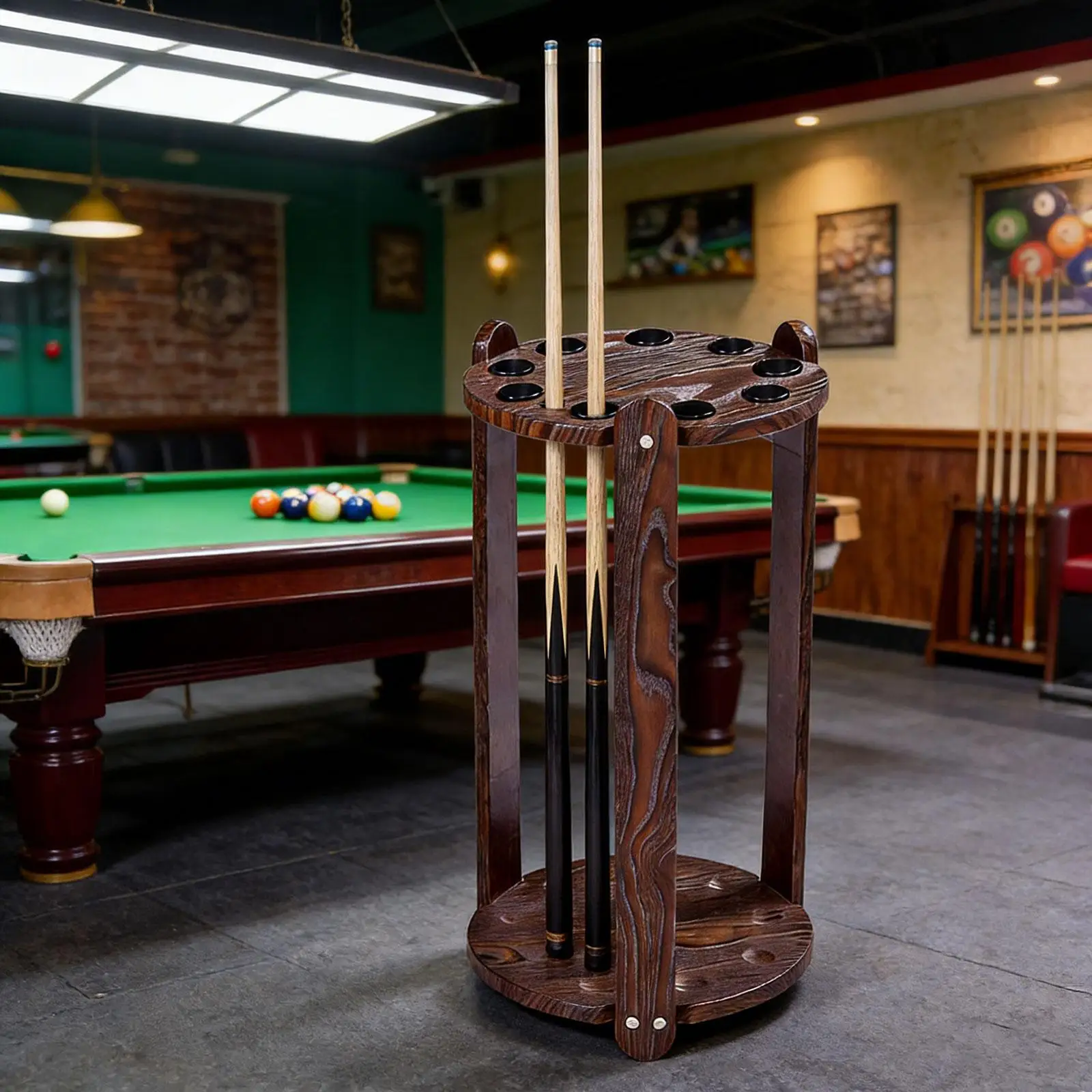 

Billiard Cue Holder Display Standing Wood Pool Stick Rack 9 Slots Vertical Organizer for Billiards