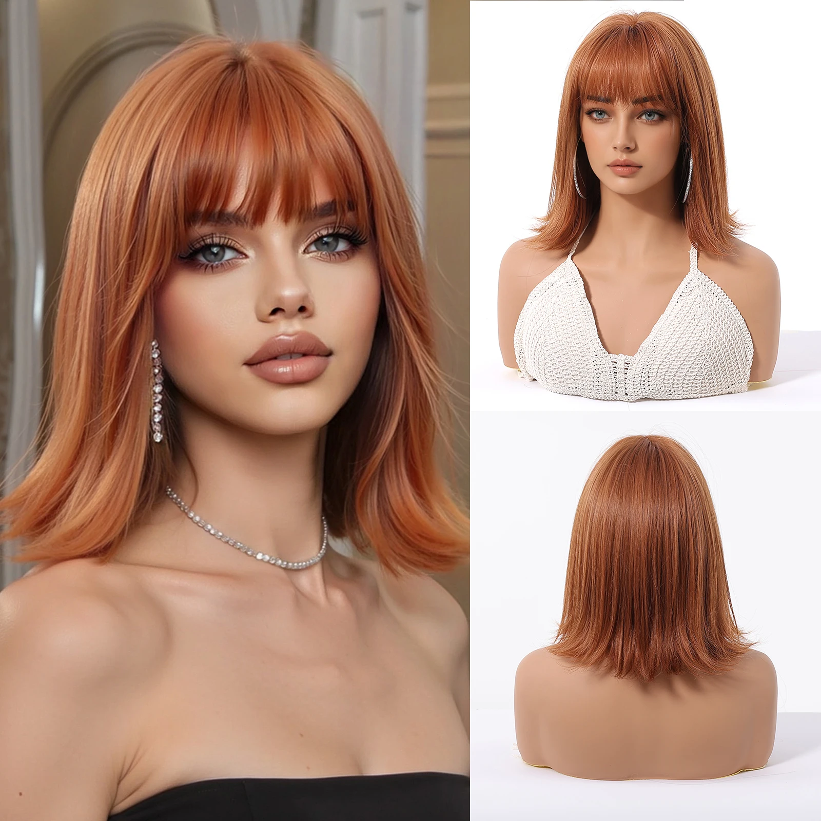 Women's Natural Black Short Straight Wolf Tail Wig with Bangs