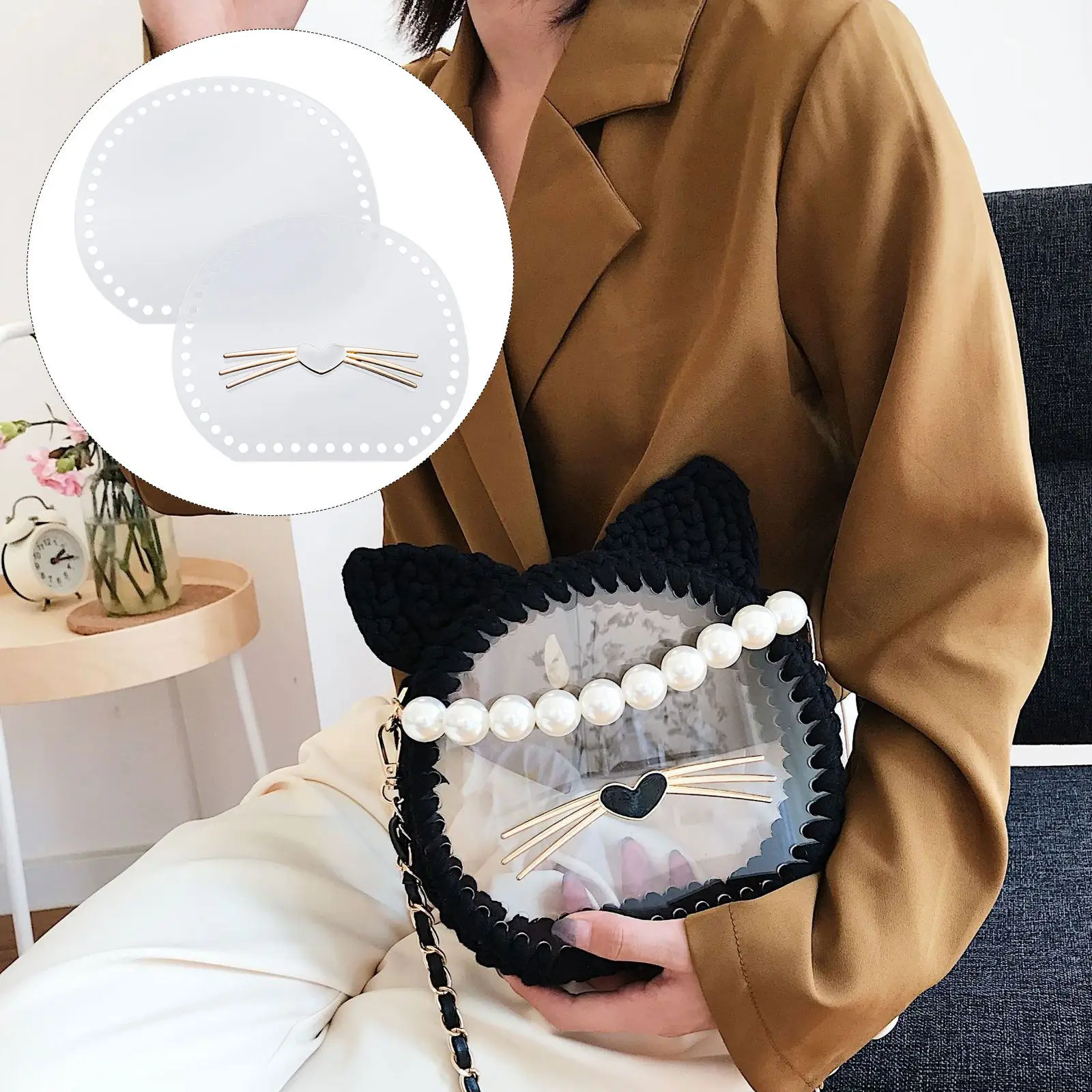 1セット透明アクリル製猫ひげバッグ織り板プレミアムdiy編みバッグ素材、手作り財布、ハンドバッグ、織り工芸品用