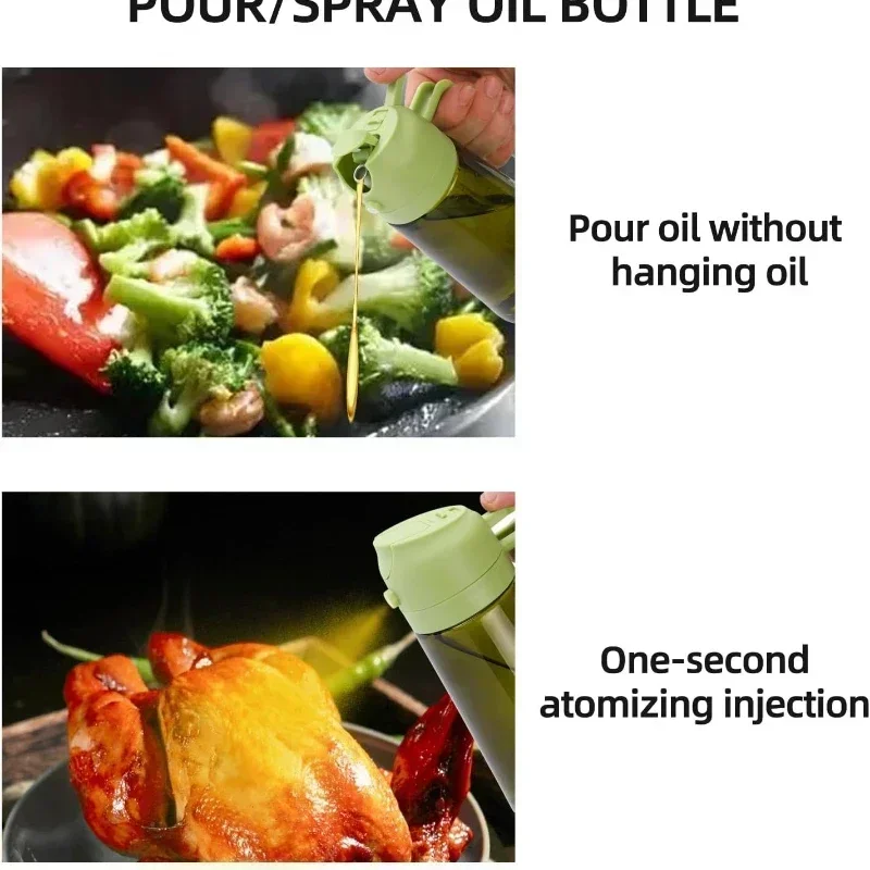 2-in-1 Ölspender & Sprühflasche aus Kunststoff, 500 ml, auslaufsichere Olivenöl-Sprühflasche zum Kochen, für Heißluftfritteuse, Grill und Camping – Detail 3