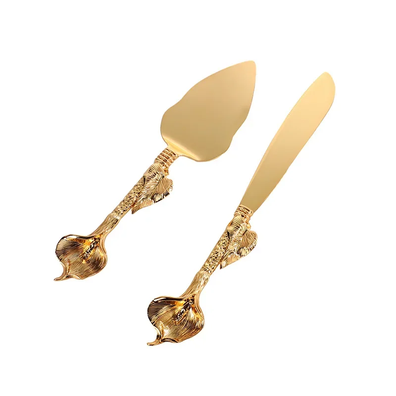 

New Zinc Alloy Knife Shovel Set Wedding Celebration Birthday Cake Tableware Creative Leaf Knife Handle Tableware