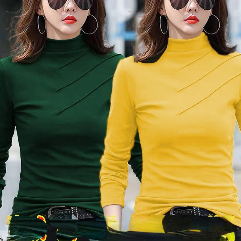 

Autumn Woman Double-sided Velvet Turtleneck Bottoming Shirt Female Thickened Long-sleeved T-shirt Tops G635