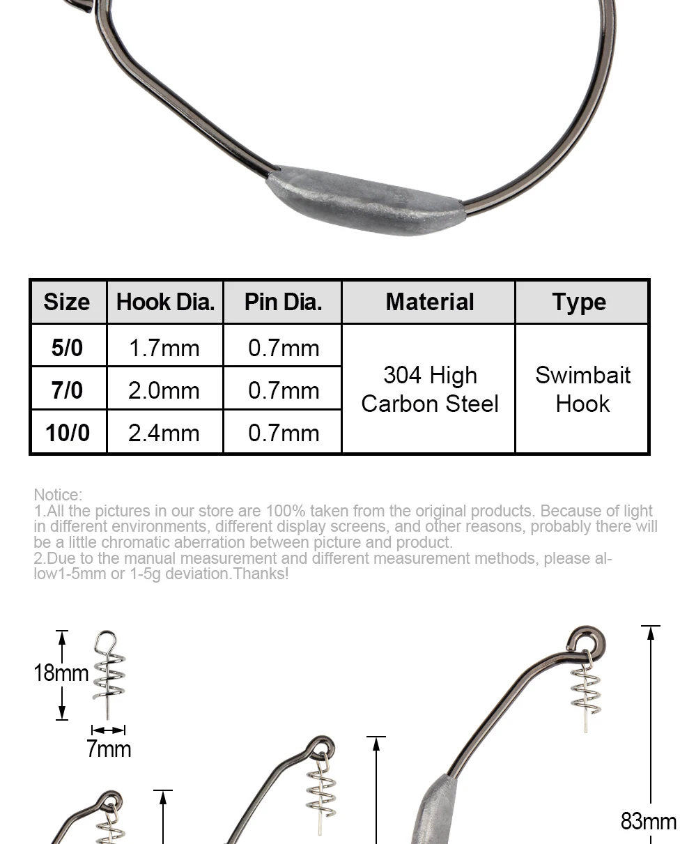 Spinpoler Raptor Weighted Swimbait Hooks 5/0 7/0 10/0 Twistlock Centering Pin Spring High Carbon Steel Weedless Fishing Hooks