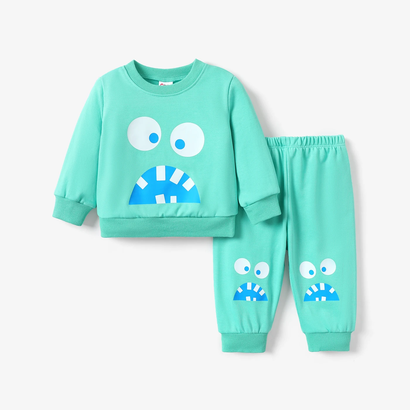 PatPat 2pcs Baby Boy Childlike Expression Pattern Long Sleeve Set