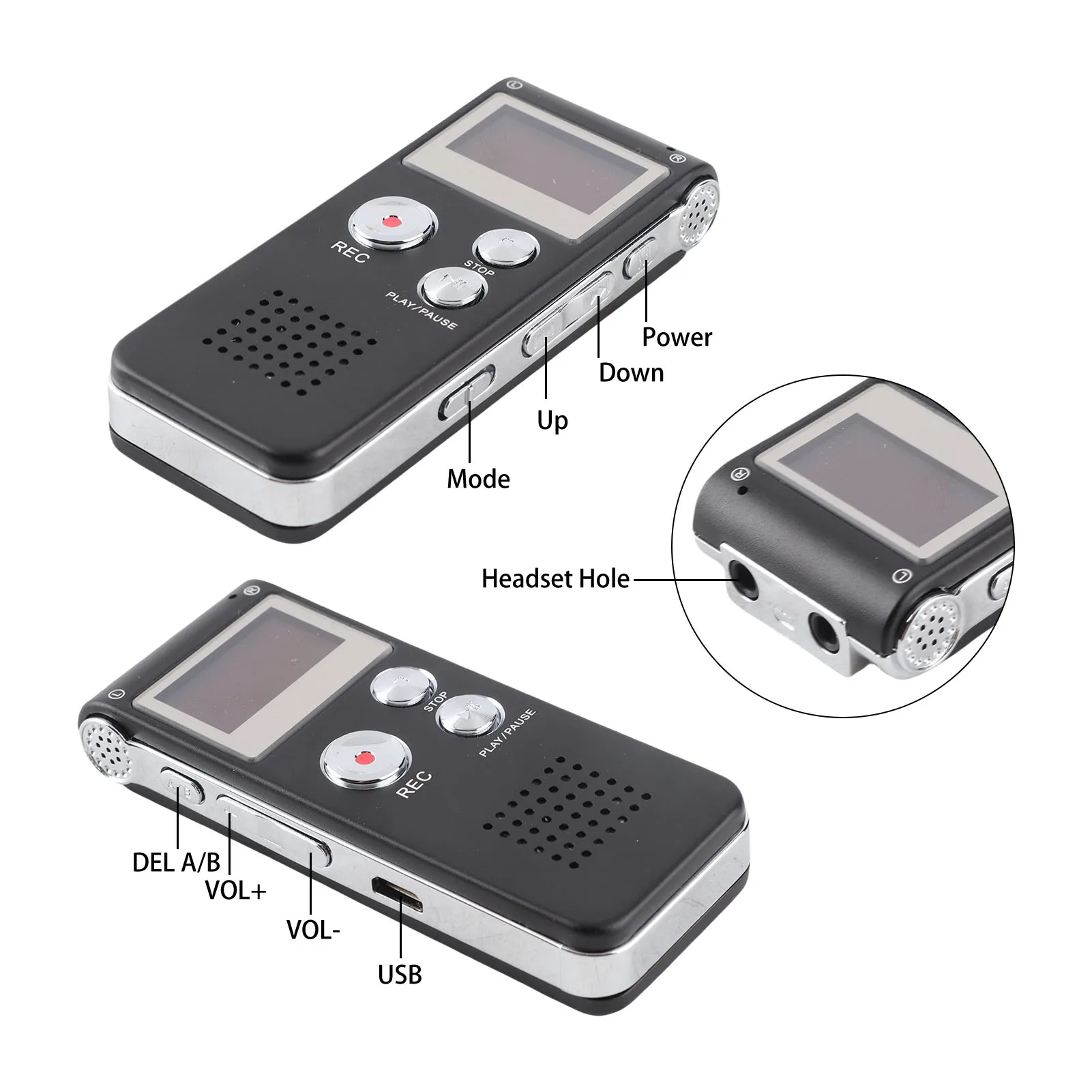 مسجل صوت منشط سعة 16 جيجابايت A B جهاز تسجيل صوتي محمول سهل متعدد الأغراض للمؤتمرات والمحاضرات