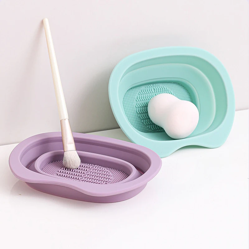 Soft Silicone Makeup Brush Folding Cleaning Bowl Cleaning Mat Cosmetic Eyeshadow Brush Cleaner Scrubber Box Cleaning Tools