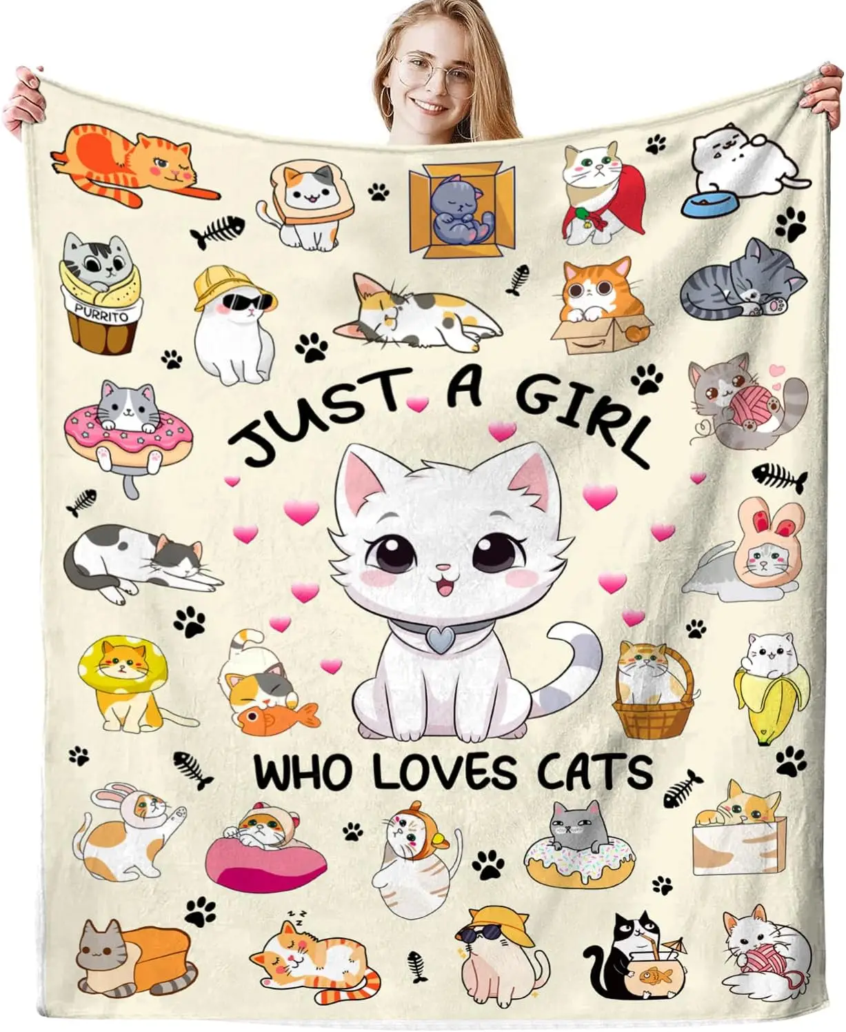 

Cat Blanket Soft Warmth Flannel Cats Throw Blankets Just A Girl Who Loves Cat Blankets Bedding Decor for Cats Lover Girls Women