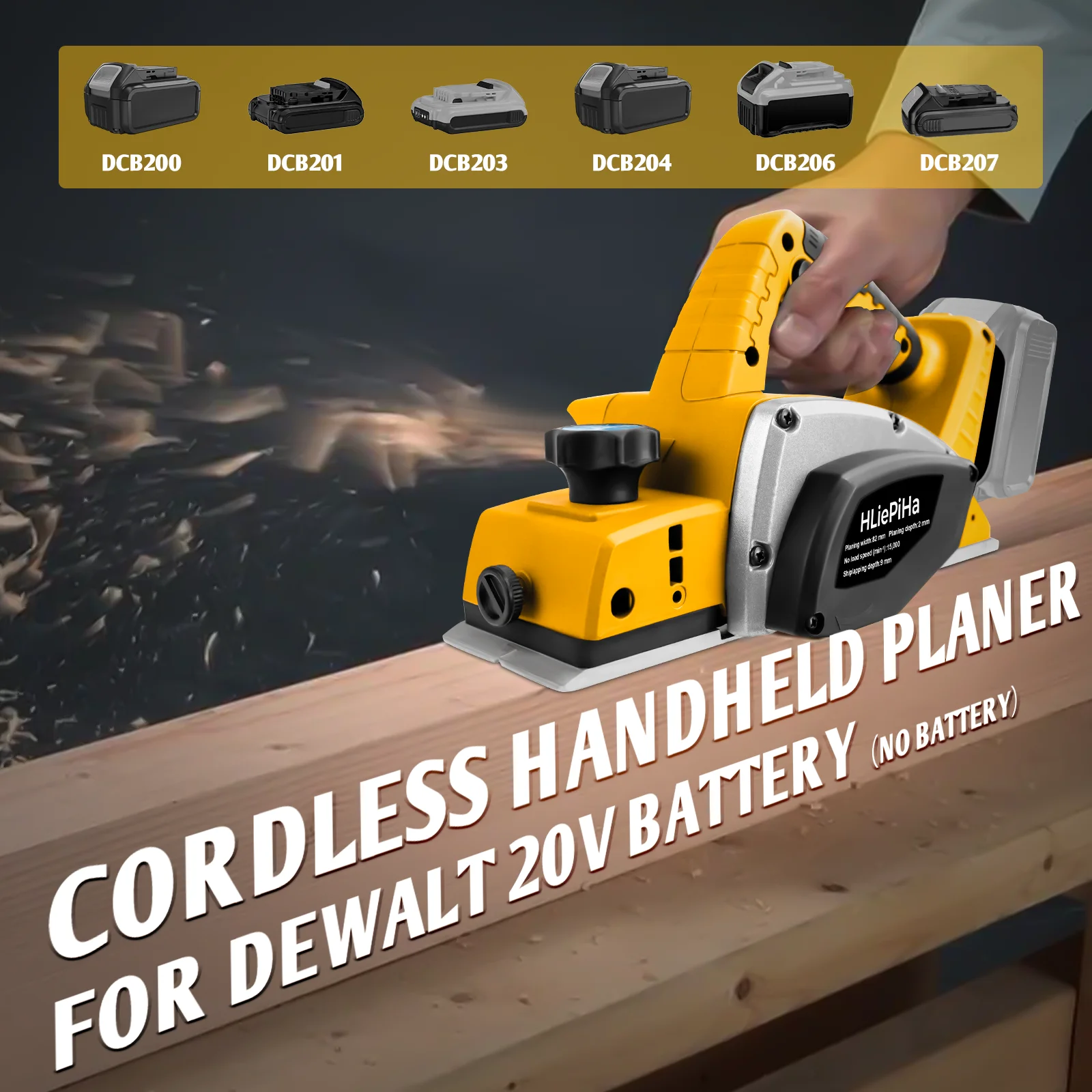Cordless Handheld Planer 15000RPM Brushless Electric Wood Planer Woodworking Home DIY Power Tool for Dewalt 20V Battery Pin