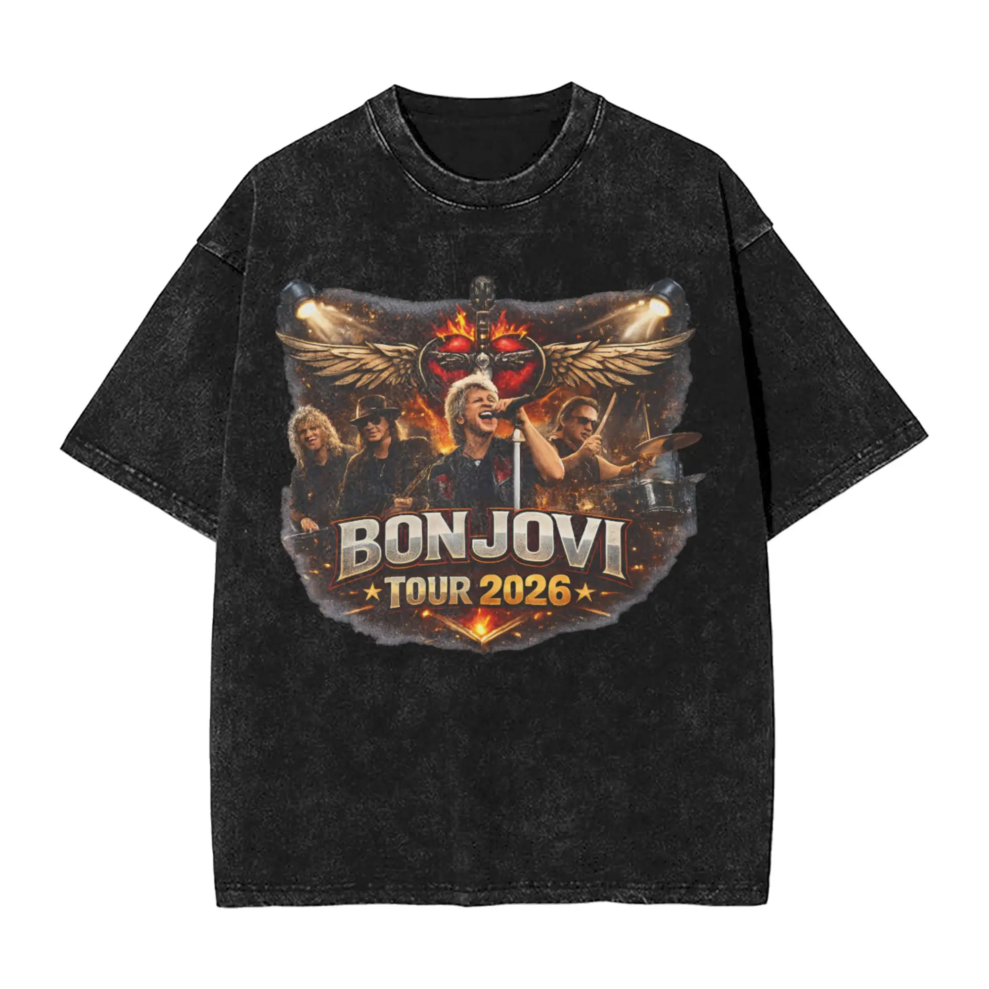 

Bon Jovis 2026 Tour Washed T Shirt Streetwear Hip Hop Novelty T-Shirts Tees Tops for Men Women Short Sleeve Oversize