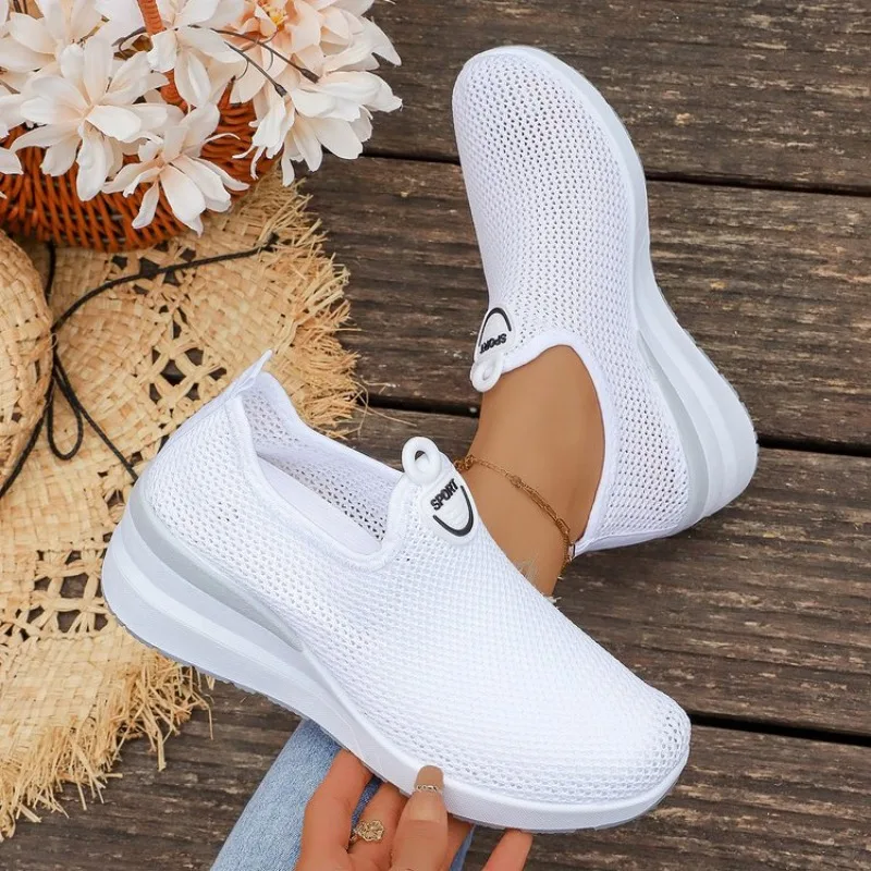 

Women's Walking Shoes Breathable Mesh Knit Sneakers Lightweight Casual Slip on Platform Wedge Sport Shoes for Ladies 2026 New