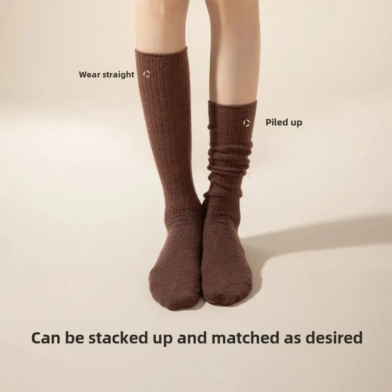 Solid Color Simple Piled Socks Autumn/Winter Thickened Fleece-Lined Woolen Socks Comfortable Skin-Friendly Wear-Resistant Ins Tr