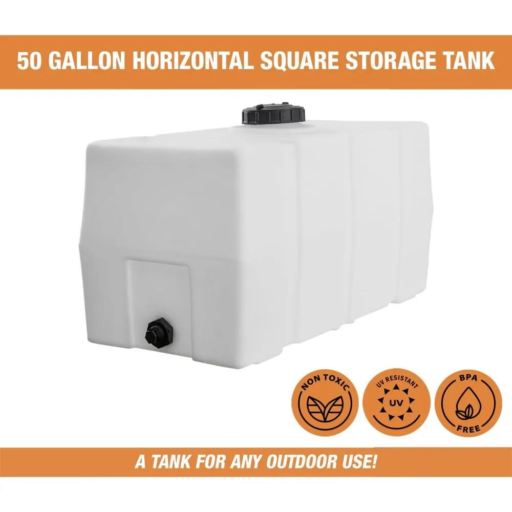 RomoTech 82123919 Tanque de agua con depósito cuadrado horizontal, 50 galones, fabricado en EE. UU., tanque de polietileno natural para líquidos no inflamables, U