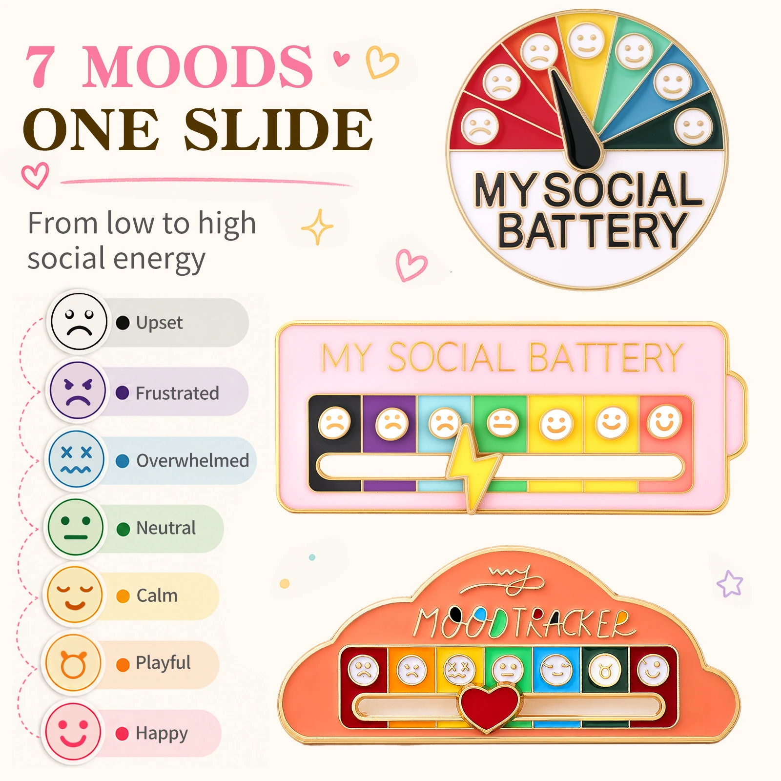 My Social Battery Pins for Women Men Slideable Mood Conversion Expression Brooch Funny Creative Gifts