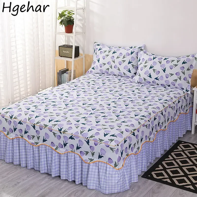 Bed Sheets Flat Printing Skin-friendly Bedroom Non-slip Modern Universal Washed Tender Princess Breathable Twin Queen Full Size