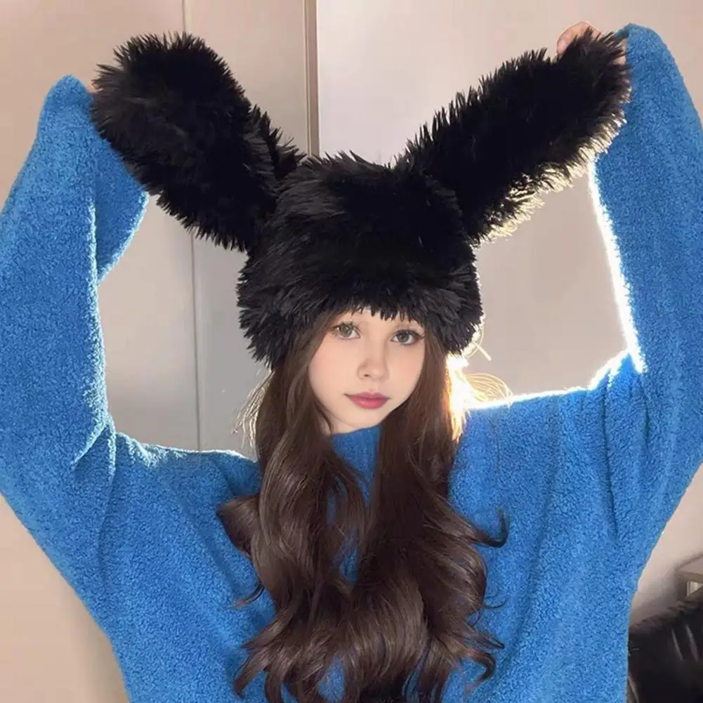 

Plush Rabbit Hat Cozy Winter Rabbit Ear Plush Hat With Long Fuzzy Hair For Weather Photo Prop For Warmth For Women