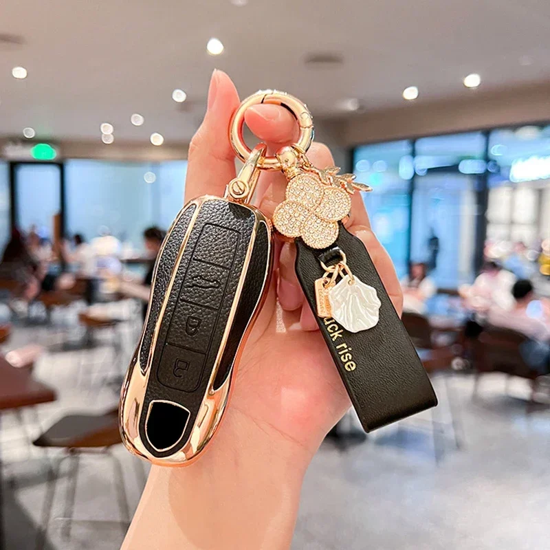 가죽 자동차 원격 키 케이스 커버, 보호 쉘 가방, 포르쉐 718 카이엔 파나메라 911 마칸 타이칸 카이맨 박스터 971 970 981