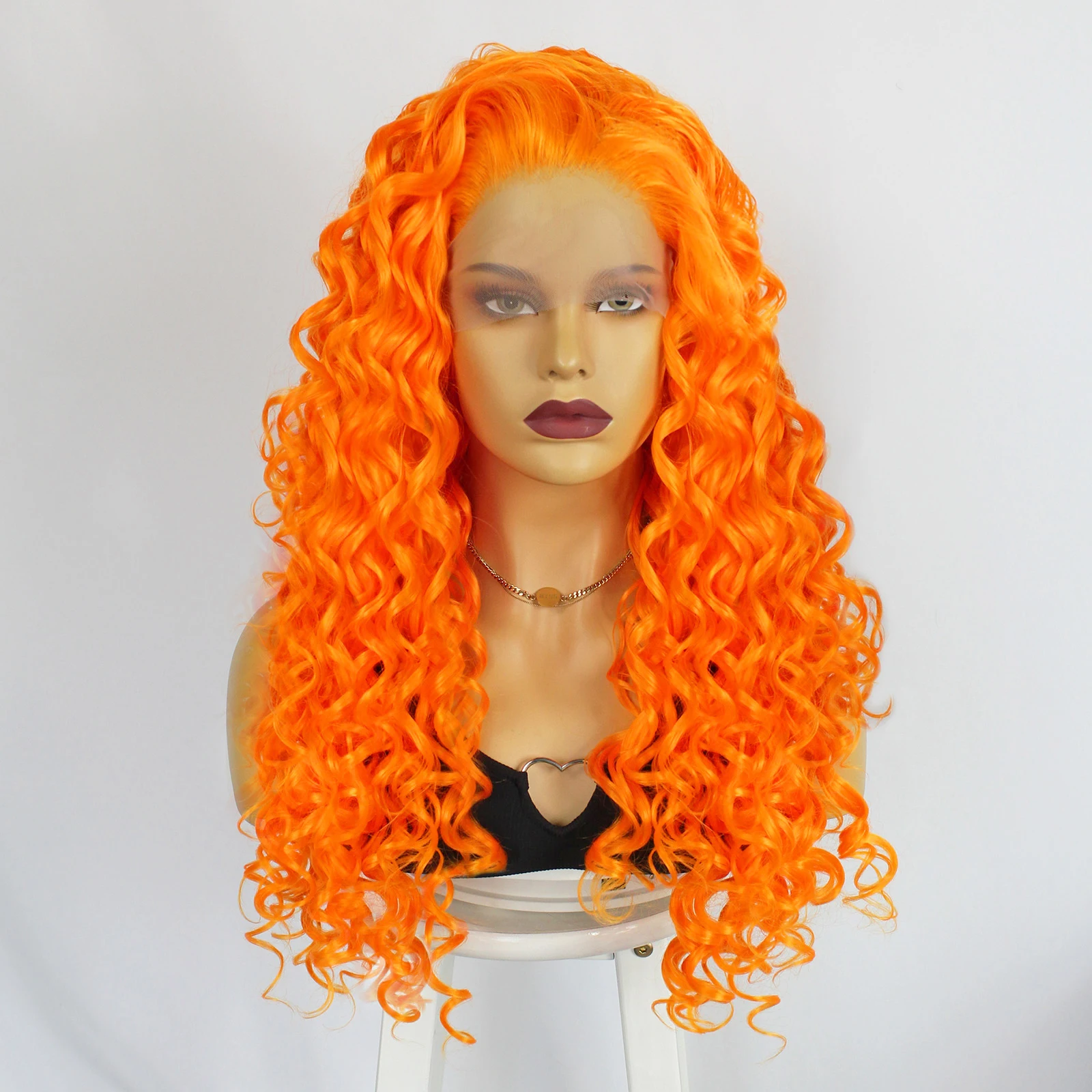 

Синтетический передний парик на сетке 13*1,5*1, длинный оранжевый натуральный вьющийся передний парик на сетке, подходит для женской ежедневной фотосессии