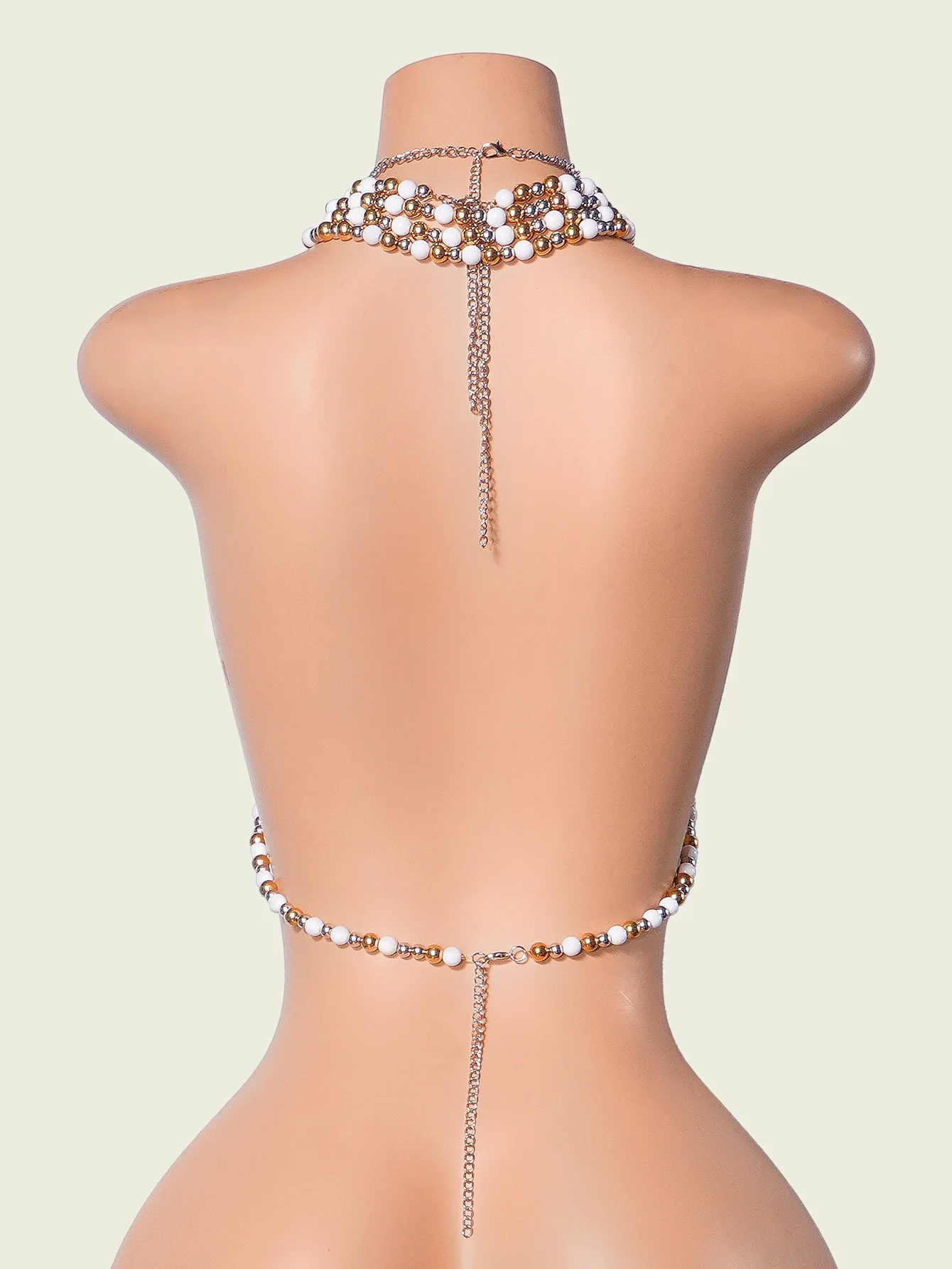 Fashionable Pearl Mesh Hollowed Out Body Chain Beach Fashion Sexy Crystal Shiny Vest Beach Bikini Outer Chest Accessory