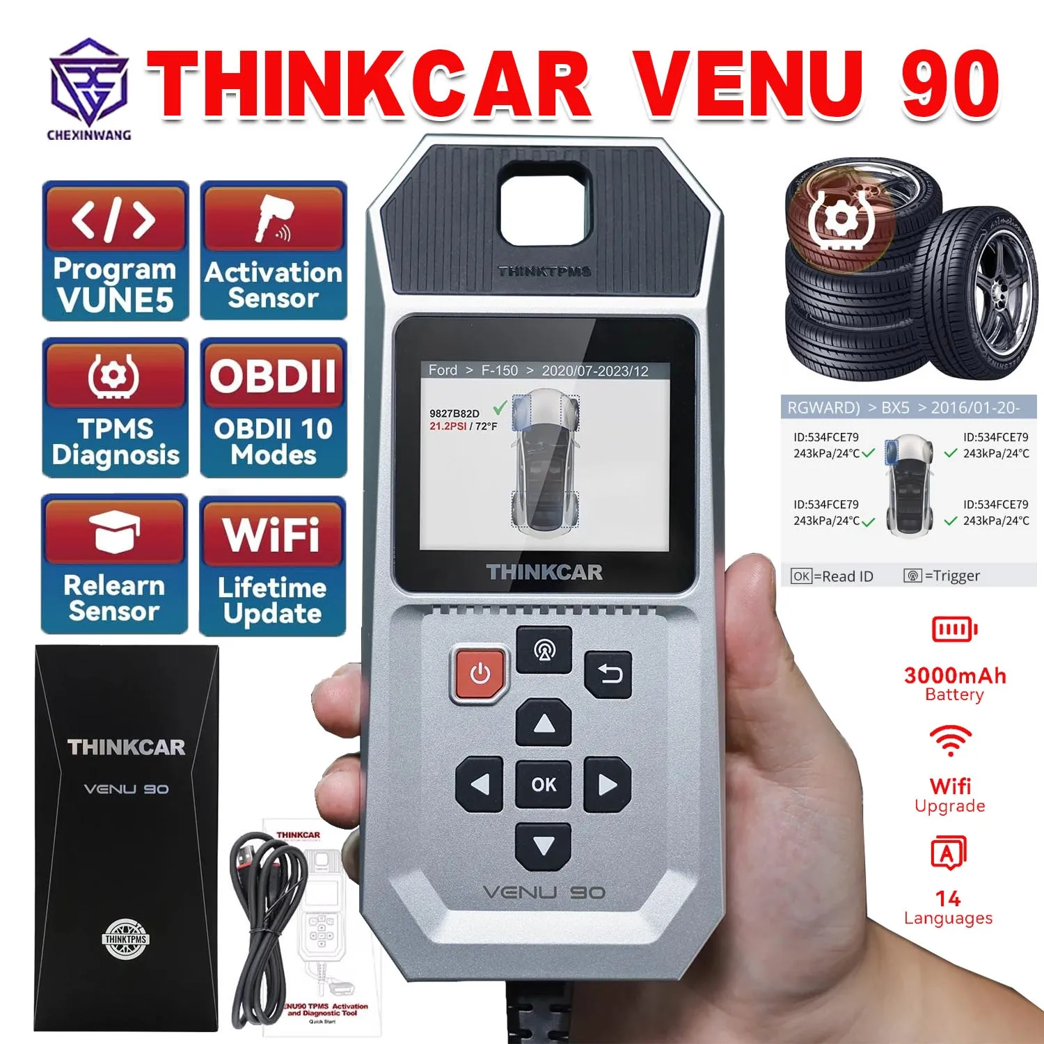 THINKCAR VENU 90 OBD2 TPMS Activation Tool Car Tire Pressure Diagnostic Scanner for Thinkcar VENU 5 Pro S3 Sensor PK TP T90