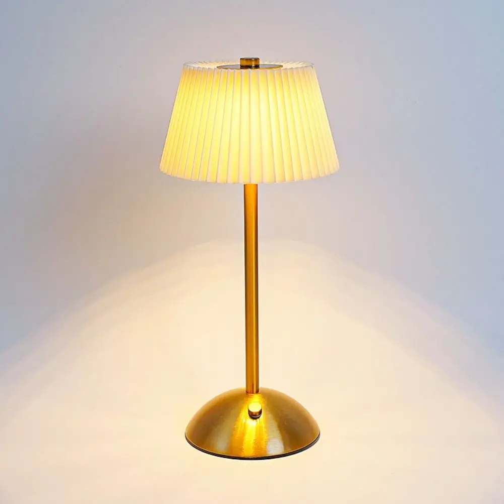 Metal Base Pleated Desk Lamp Pastoral Style Dimmable LED Night Light 3 Color Lights Fabric Shade Touch Bedside Lamp Bedroom