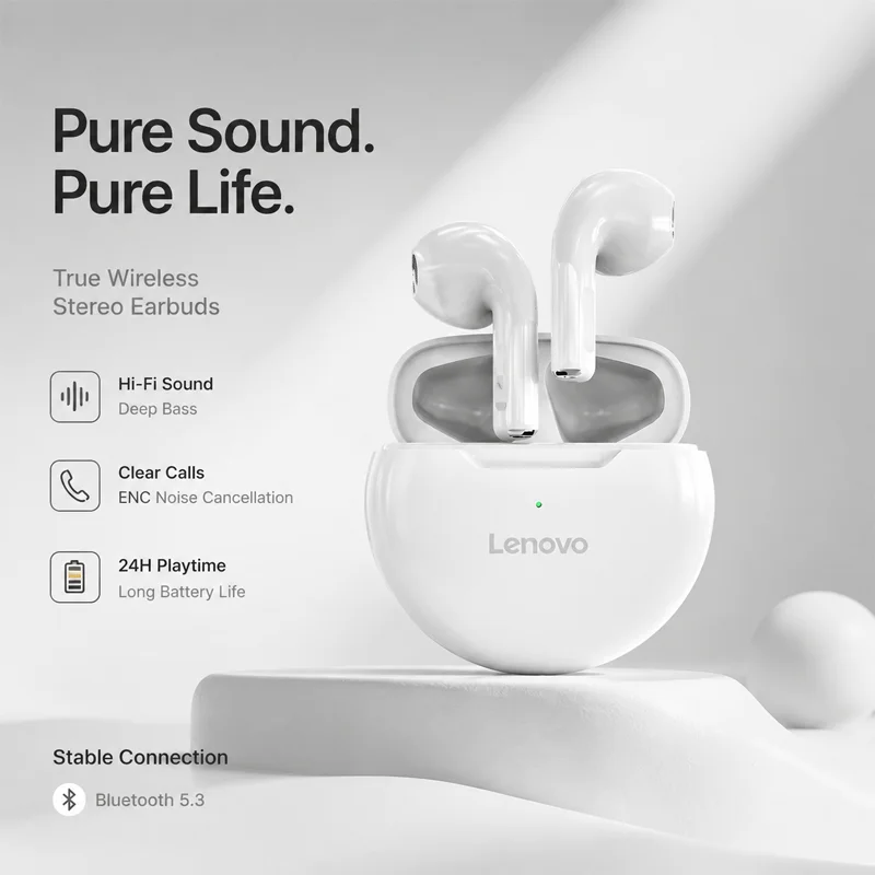 Lenovo Original HT38 TWS Wireless Bluetooth V5.4 Stereo Earphones Long Endurance Touch Earbuds Low Latency Gaming Headset New