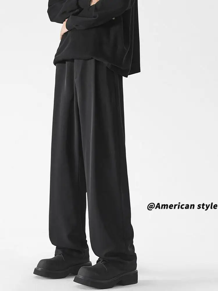 

Повседневные мужские широкие брюки из ледяного шелка, свободные брюки прямого кроя, модные брюки больших размеров для подростков, смесь полиэстера и спандекса