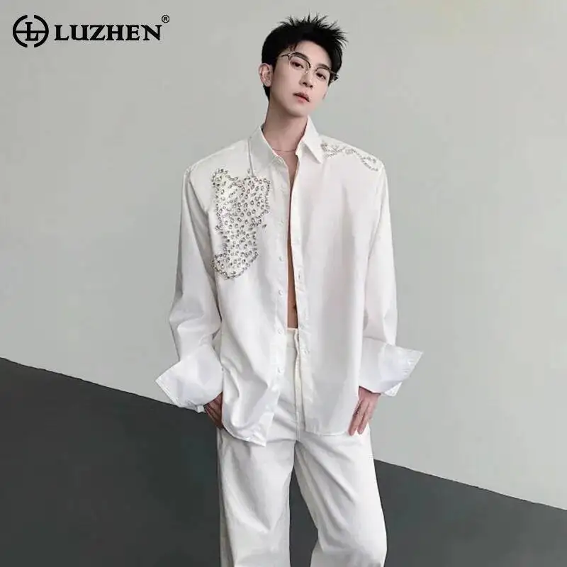 LUZHEN 2026 New Diamond Patchwork Pattern Luxury Elegant Temperament Long Sleeve Shirts Men's Fashion Original Male Tops JY7054