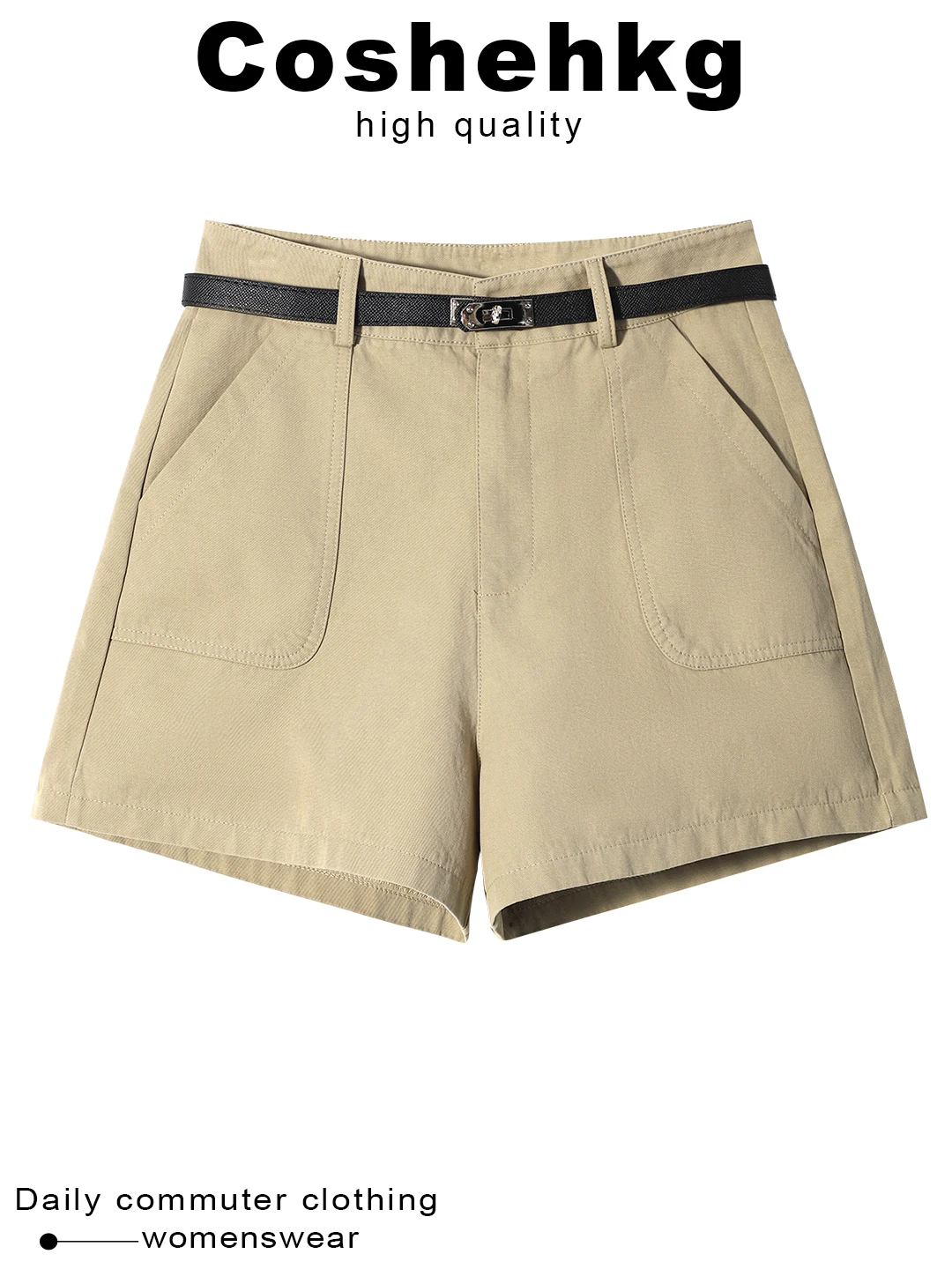 

High Waist Wide Leg Pants Women's Khaki Color Commuter Style Belted Short Trousers Summer New Fashion Casual Pants