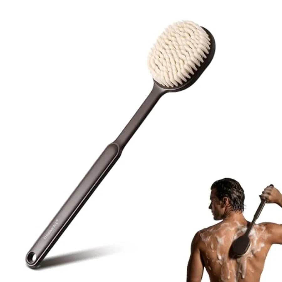 Back Scrubber for Shower for Men Women, Body Brush with Long Handle, Exfoliating Bath Washer with Soft Bristles for Wet or Dry