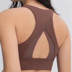 Nepoagym GLÜCK Neue Farbe Frauen Longline Sport Bh mit Dreieck Ausschnitt auf Zurück Hohe Auswirkungen High Neck Fitness Crop Bh top