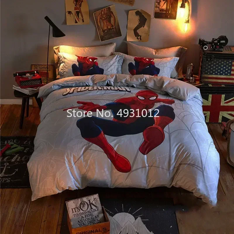 

Hot Anime Spiderman Captain America Bedding Set Cotton Baby Kids Boys Children Bedroom Decor Gift Duvet Cover Twin Full Size