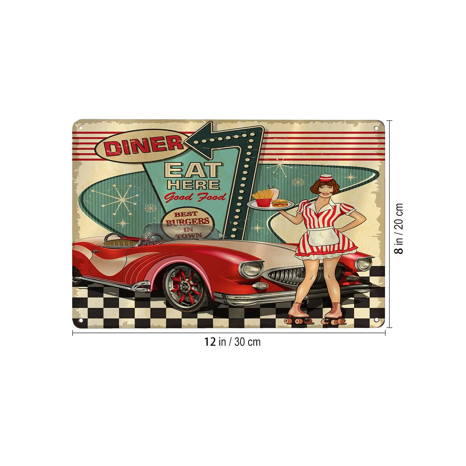 Lesiker Pin Up Girl Tin Sign, Diner Poster American Style  Home Decor Tin Sign Retro Metal 12