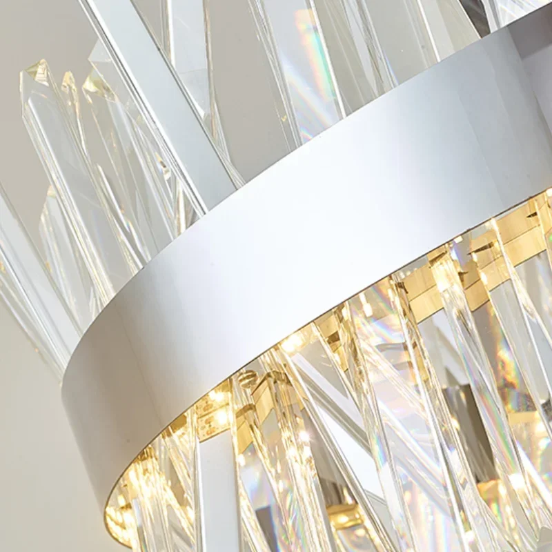 Lustre de cristal redondo cromado moderno para sala de jantar retângulo design cozinha ilha luminárias led lustre