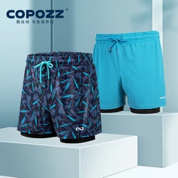 COPOZZ Costume da bagno da uomo con fodera a compressione 2 in 1 Costume da bagno ad asciugatura rapida Pantaloncini da spiaggia Pantaloncini sportivi da corsa a doppio strato