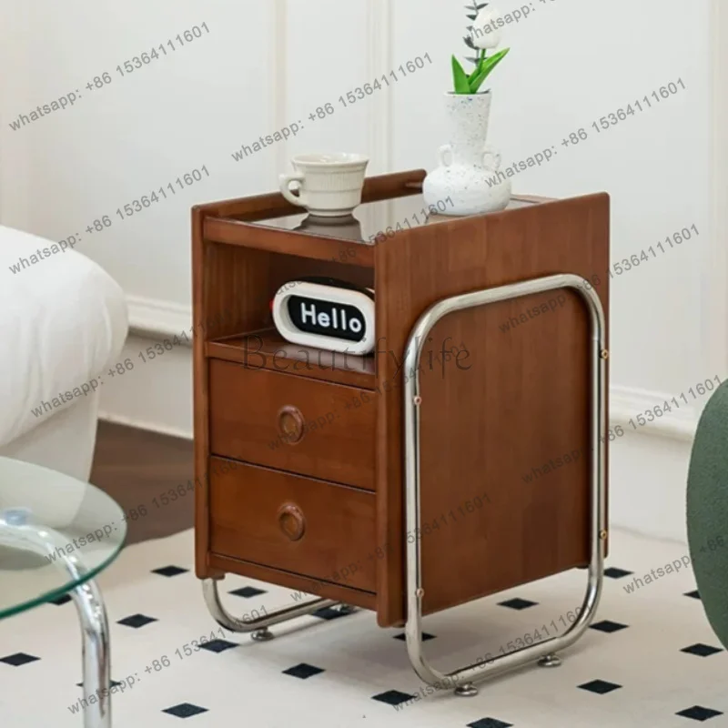 LJY Coffee Cabinets Bedside Table Mid Century Modern Trendy Storage Bedside Table Drawers Simple Mesa De Noche Unique Furniture