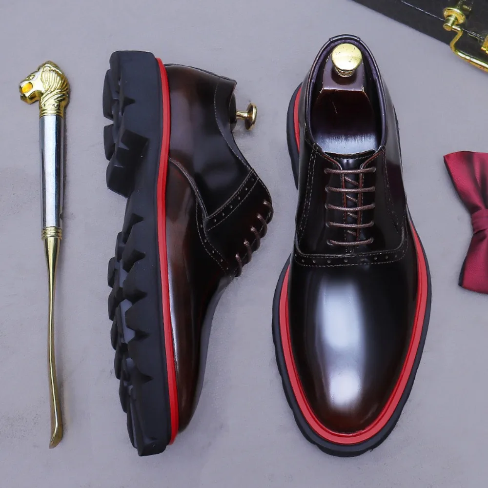 

New Men's Oxfords | Non-Tiring Casual, Breathable Retro Thick-Sole Cowhide Genuine Shiny Leather Comfort Shoes