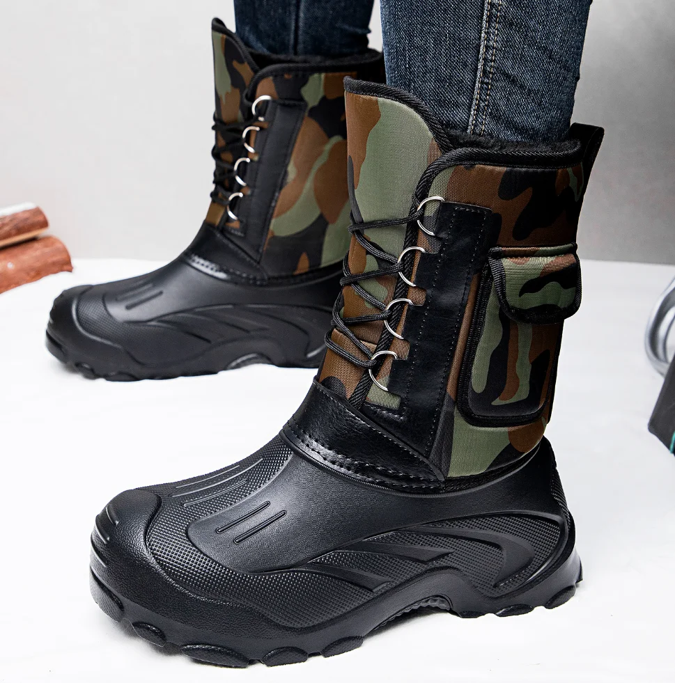 

Мужские зимние ботинки на платформе, мужские зимние ботинки, теплые толстые плюшевые непромокаемые рабочие ботинки для рыбалки на открытом воздухе, большие размеры 40-46